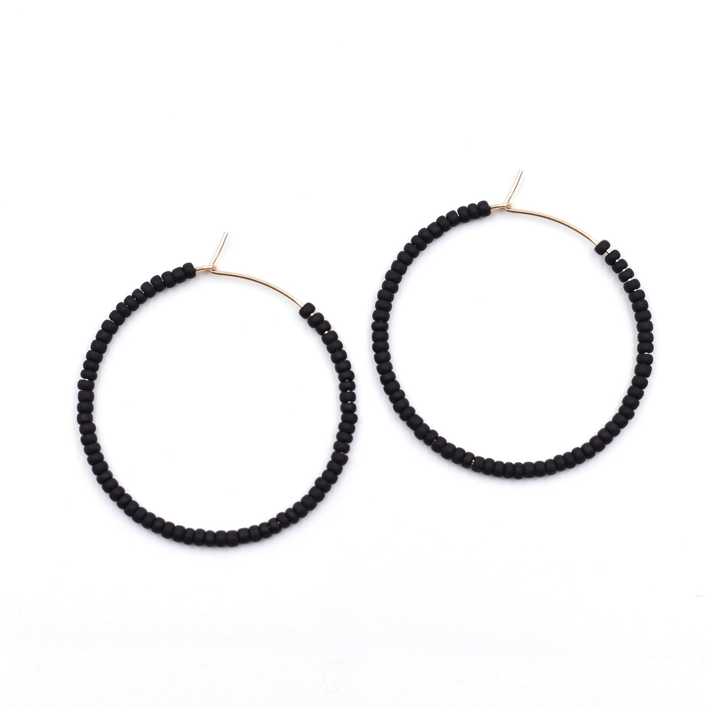 Topaz & Pearl Solid Hoops 1 inch / 14kt Gold Fill Black Solid Seed Bead Hoops