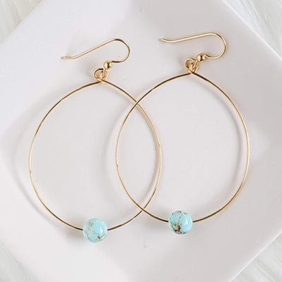 Topaz & Pearl Earrings 14k Gold Fill Simple Bead Hoops, Icy Turquoise