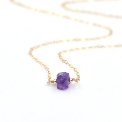 Topaz & Pearl Necklaces 14k Yellow Gold Fill / Single Amethyst Organic Stone Necklace