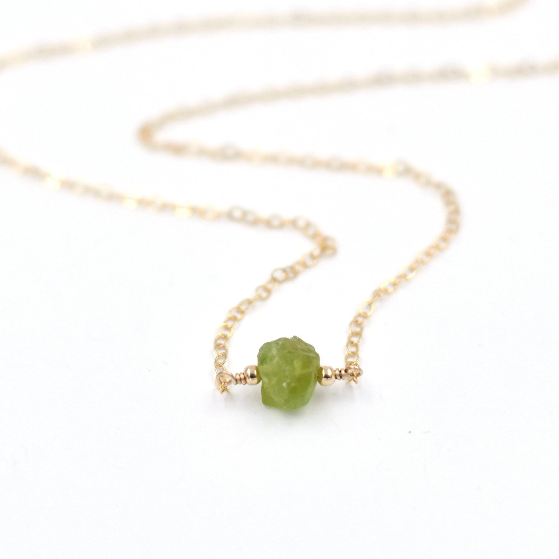 Rough Peridot Necklace, Unique August Birthstone Necklace for