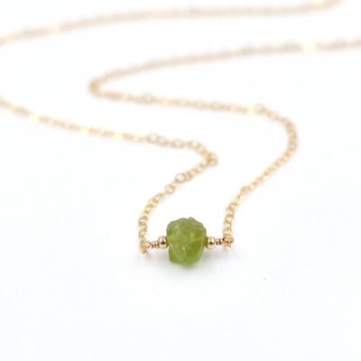 Topaz & Pearl Necklaces 14k Yellow Gold Fill / Single Peridot Organic Stone Necklace