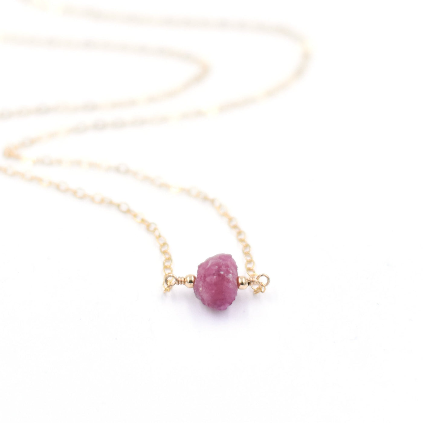 Topaz & Pearl Necklaces 14k Yellow Gold Fill / Single Pink Tourmaline Organic Stone Necklace