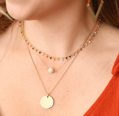 Topaz & Pearl Necklaces Bead Fringe Necklace, Rainbow Confetti