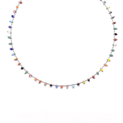 Topaz & Pearl Necklaces Bead Fringe Necklace, Rainbow Confetti