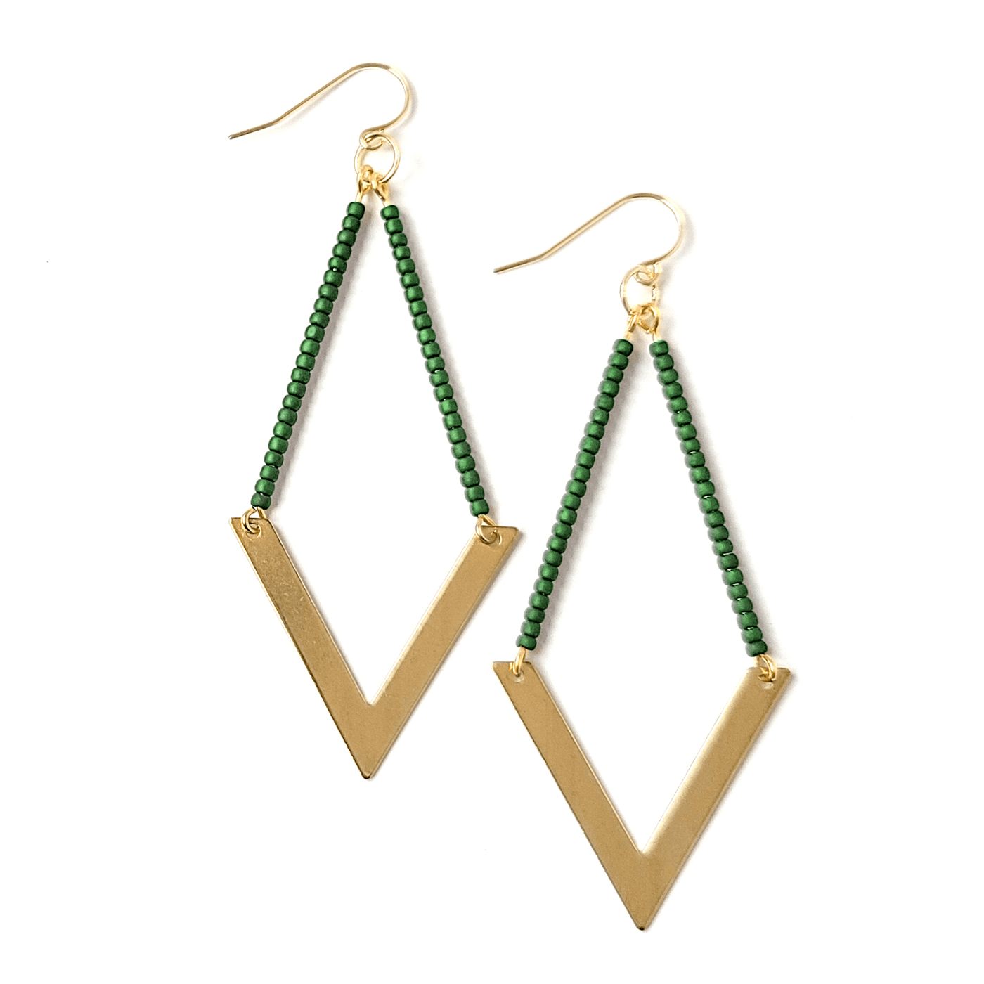 Topaz & Pearl Earrings Beaded Geometric Earrings, Pine Green
