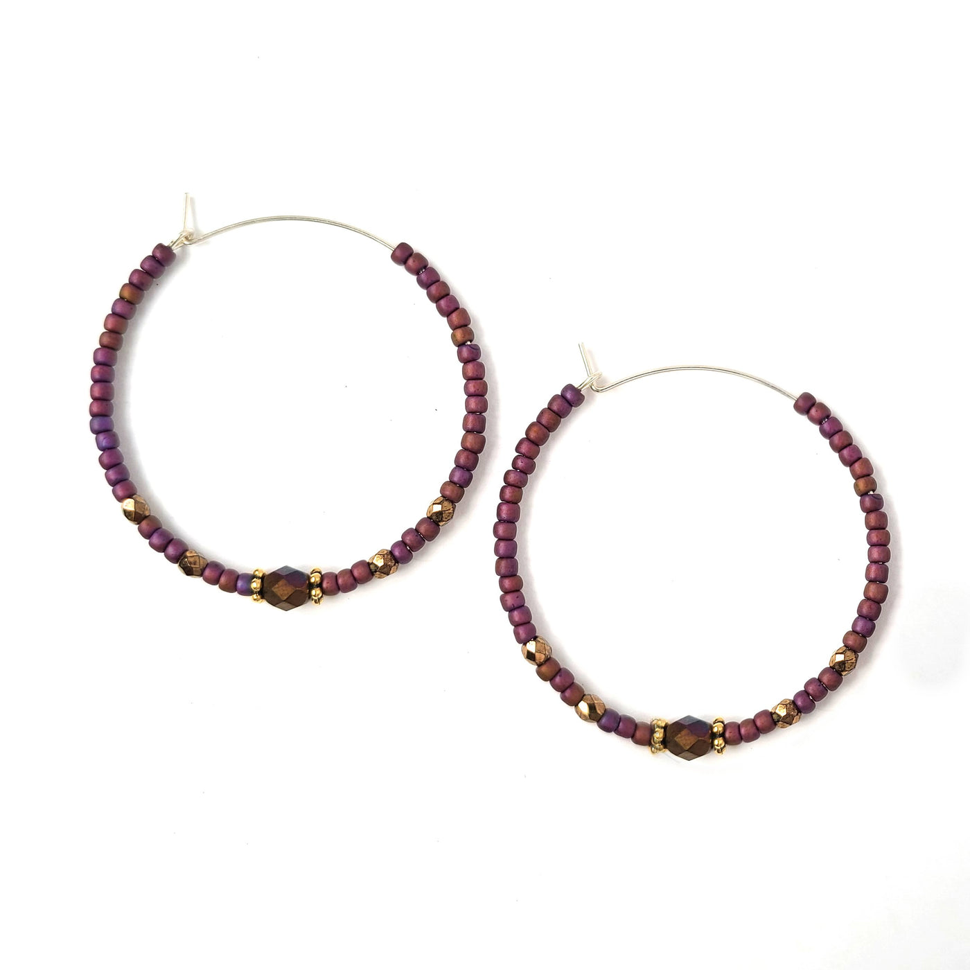 Topaz & Pearl Earrings Bronzed Hoops, Mauve Mocha