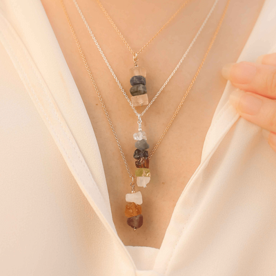 Topaz & Pearl Necklaces Customizable Raw Birthstone Necklace (Vertical Bar)