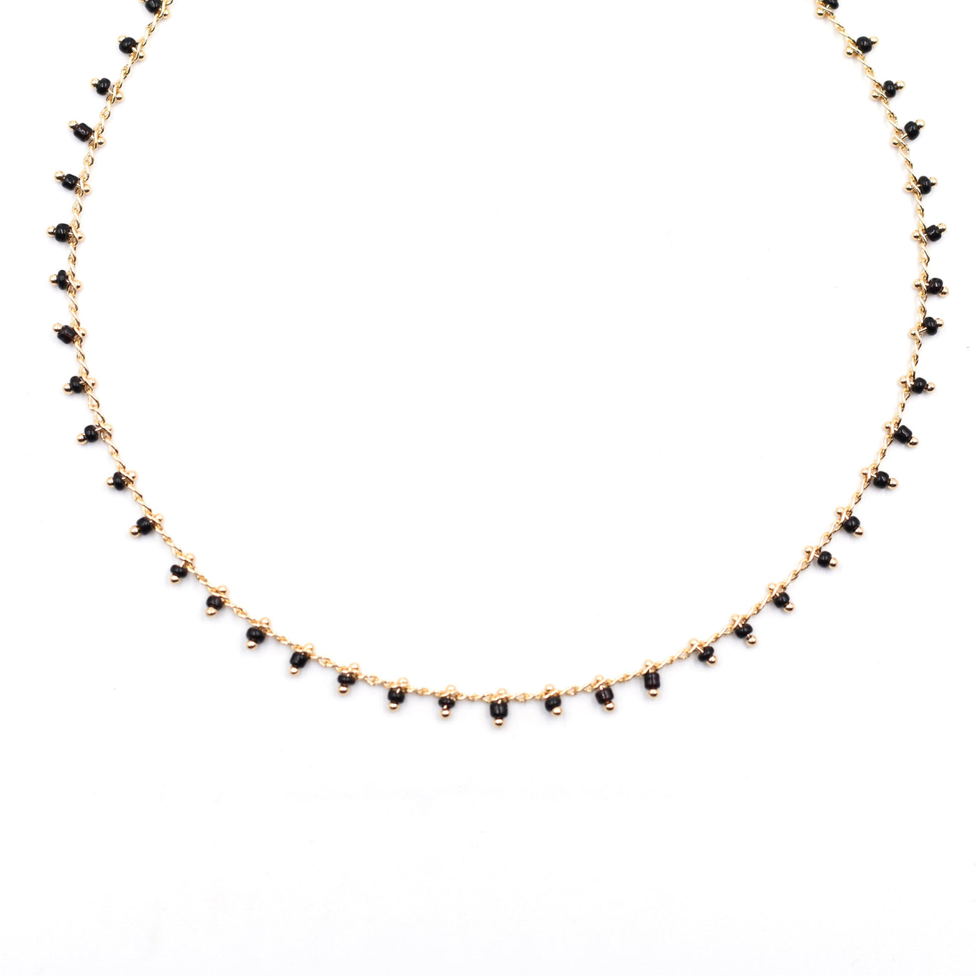 Topaz & Pearl Necklaces Gold Black Confetti Beaded Short Necklace