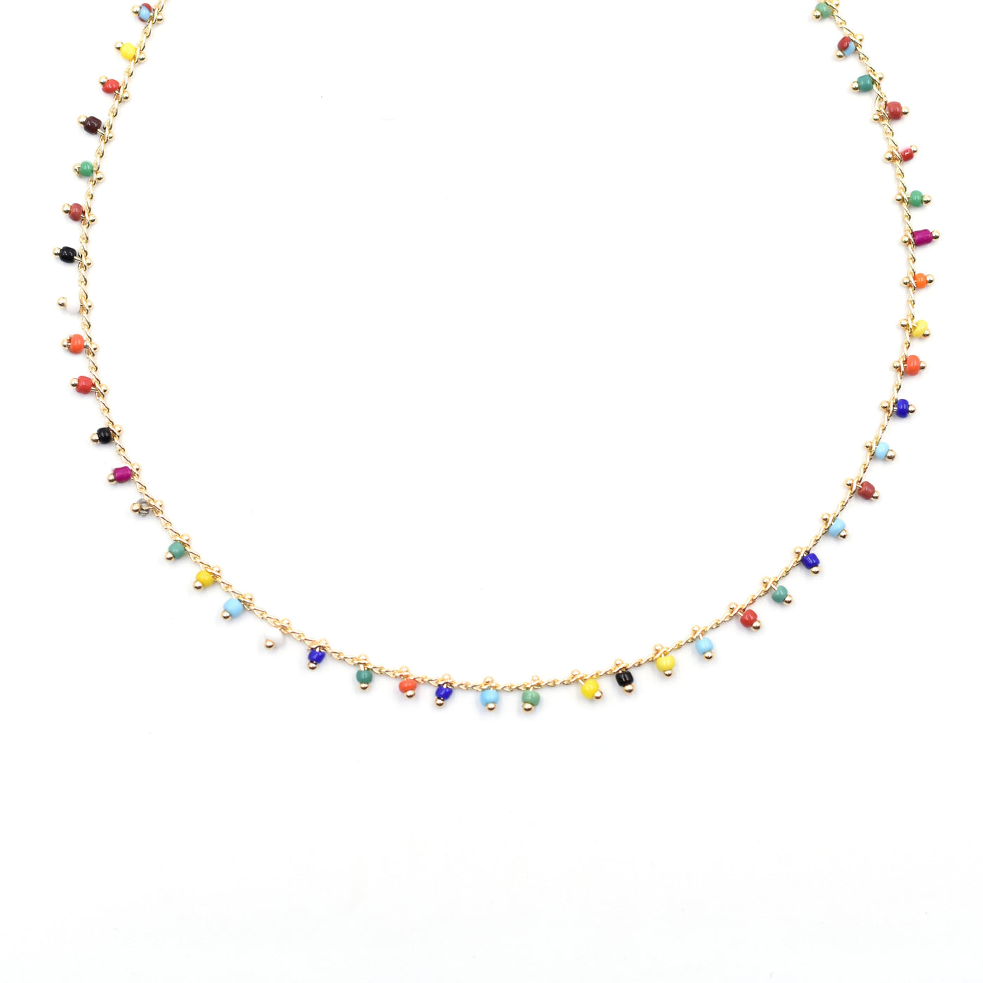 Topaz & Pearl Necklaces Gold Rainbow Confetti Beaded Short Necklace