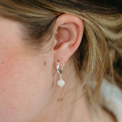 Topaz & Pearl Earrings Natural White Opal Huggies