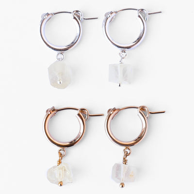 Topaz & Pearl Earrings Raw Gemstone Huggies