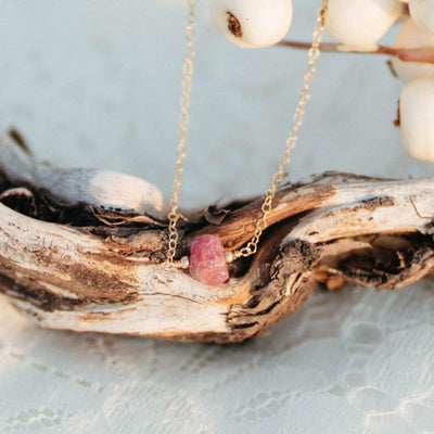 Topaz & Pearl Necklaces Raw Pink Tourmaline Stone Necklace