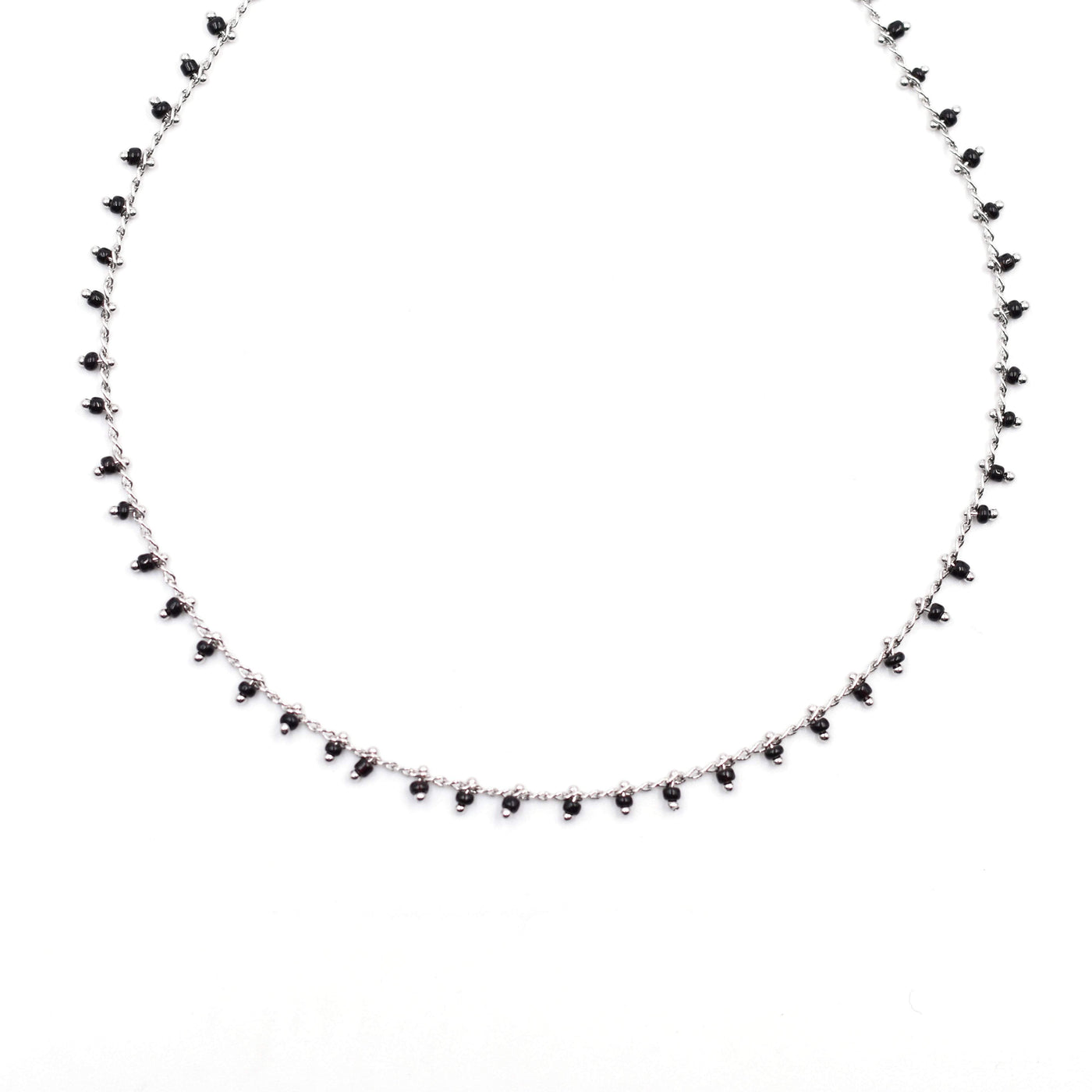 Topaz & Pearl Necklaces Silver Black Confetti Beaded Short Necklace