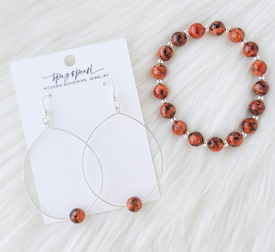 Topaz & Pearl Earrings Simple Bead Hoops, Orange Brown Jade