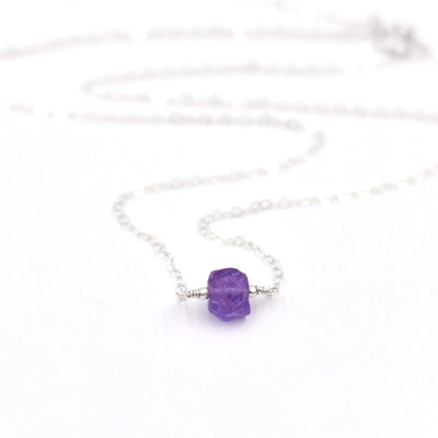 Topaz & Pearl Necklaces Sterling Silver / Single Amethyst Organic Stone Necklace