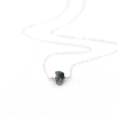 Topaz & Pearl Necklaces Sterling Silver / Single Emerald Organic Stone Necklace