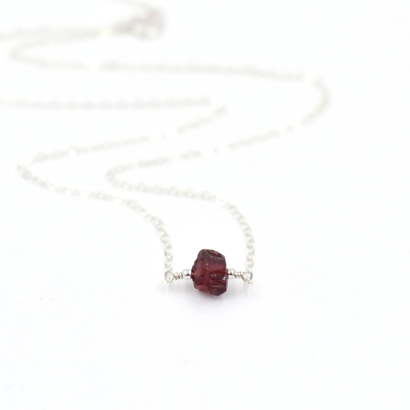 Topaz & Pearl Necklaces Sterling Silver / Single Garnet Organic Stone Necklace
